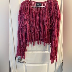 Anthropologie Maeve fringe pink cardigan one size